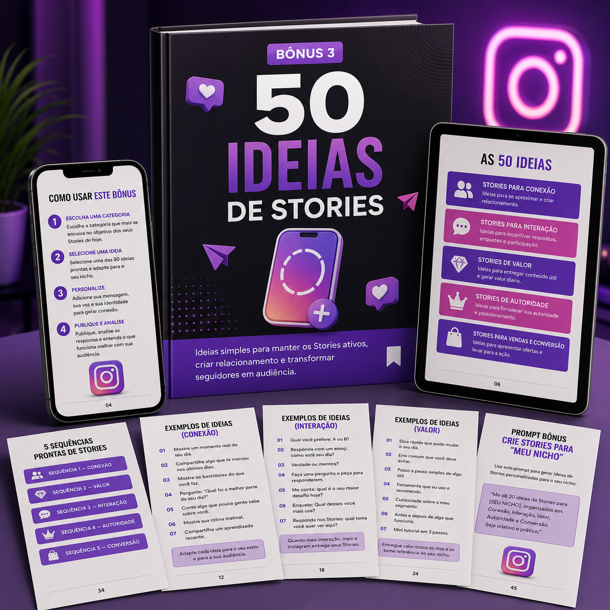 Bônus 50 Ideias de Stories: mockup do material digital